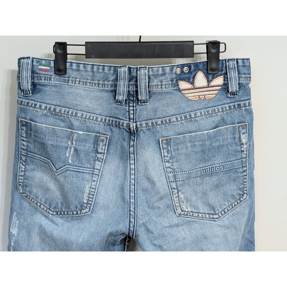 Diesel x Adidas Jeans Mens 33x28 Denim Blue Distressed Faded Raw Hem - Picture 7 of 12